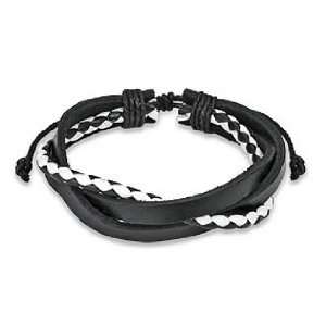  Black and White Genuine Braided Leather Bracelet For Men or Women 