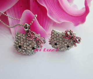 hello kitty pink bow pendant necklace ring set best gift #M10  