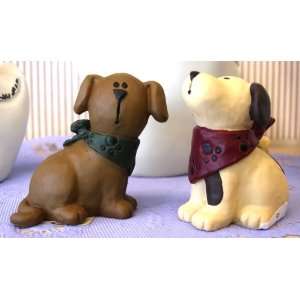   Set of 2 Cute Dog Figurines Blossom Bucket Paw Prints: Home & Kitchen