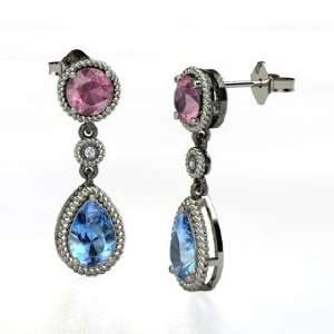   Tourmaline Sterling Silver Earrings with Blue Topaz & Diamond Jewelry