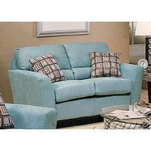    Loveseat Sofa with Wooden Legs Blue Microfiber