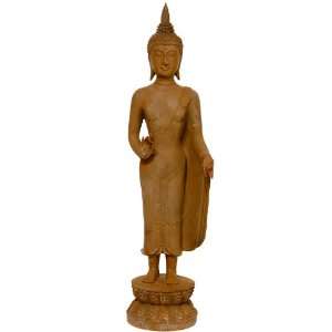  21 Thai Standing Gebon Rust Patina Buddha Statue
