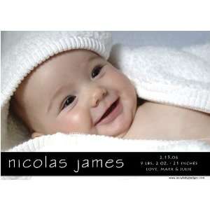   boy baby/birth digital photo announcement   single photo, modern black