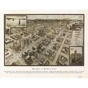  1912 Map of Houston Texas , birds eye map