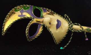 Venetian Mask Half Face Mardi Gras ANTIQUE STICK #1  