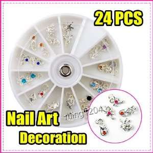  New 24 Pcs Nail Art Tips Decoration 3d Wheel 260 Beauty