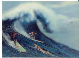 3d Lenticular Vintage Postcard Big Wave Surfing Hawaii Very Rare 