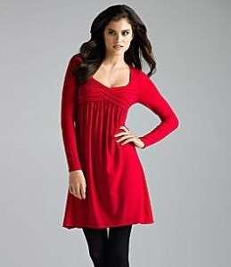 GIANNI BINI Hallie Red Long Sleeve VNeck Knit Empire Waist Dress S 4 