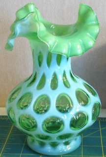 Fenton LIME GREEN Opalescent Coin Dot Ruffled Vase  