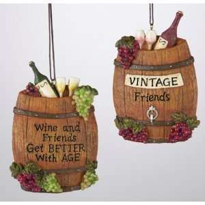 Wine and Friends Wine Barrel Christmas Ornament Set of 2:  