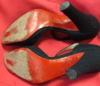   Christian Louboutin Ankle Strap Black Felt Heels Shoes sz 36 US 6