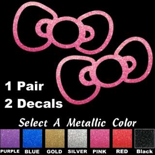 Hello Kitty Glitter Ribbon Bow 2 Stickers Decals Pair  