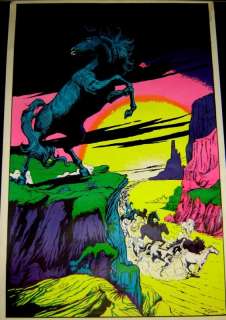 Vintage 1970s~BLACK STALLION~Blacklight Horse Poster  