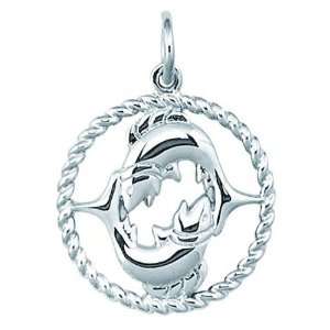  Sterling Silver Rope Border Open Circle Zodiac Pisces 