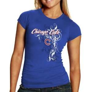  Chicago Cubs Ladies Royal Blue Tattoo T shirt Sports 