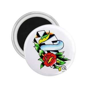 Tattoo Cross Flower Art Fridge Souvenir Magnet 2.25 Free Shipping