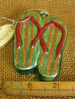   Blown Glass Aqua & Red Flip Flops Christmas Ornament. New With Tag