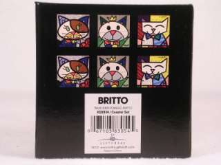   Romero Britto Cats Coaster Set of 6   3 designs #330104 NIB!  