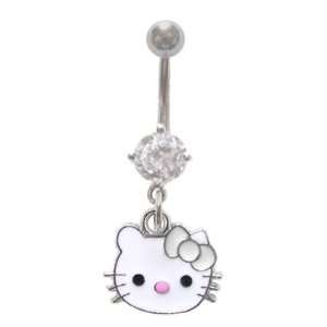 : Hello Kitty Head Face w/ White Bow dangle Belly navel Ring piercing 