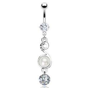  Set Navel with Clear Pearl Music Note and Single Solitare Cz Belly 