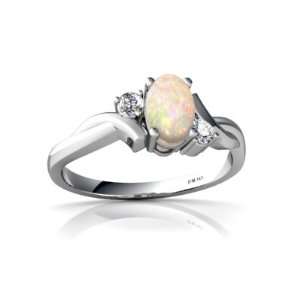  14K White Gold Oval Genuine Opal Ring Size 9 Jewelry
