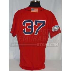 Boston Red Sox 03/04 Game Worn Red Jersey w/ 2004 World Series & Flag 
