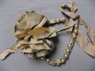 Khaki BomBom Lanvin Covered Bronze Pearl Necklace + Box  