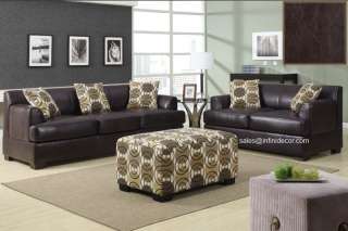 Dark Chocolate Bonded Leather Couch Sofa and Loveseat Set F7443 F7444 