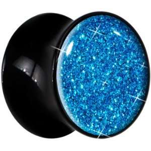    4 Gauge  Black Acrylic Island Blue Glitter Saddle Plug: Jewelry