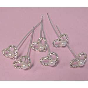    Rhinestone Heart Hair Pins with Pearls   Bridal Hair Pins: Beauty