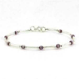    Sterling Silver Lavender Cats Eye Bead and Bar Bracelet: Jewelry