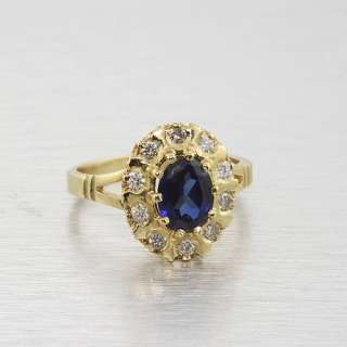   Edwardian 18k Yellow Gold Oval Blue Sapphire Diamond Vintage Ring
