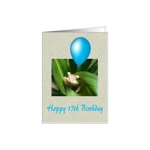    Hoppy 17th Birthday, frog with blue balloon Card: Toys & Games