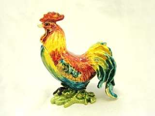 NEW Colorful Metal Rooster Trinket Box Chicken  