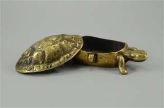 Old Tortoise Turtle Hinged Brass Trinket Box  