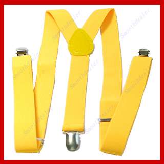Unisex Clip on Braces Elastic Y back Suspenders Yellow  
