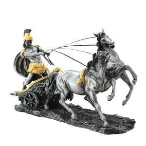Pewter and Gold Roman Chariot Roman Sculpture 