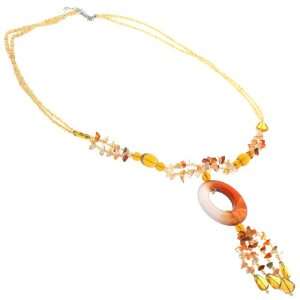 Natural Agate Bead Y Drop Necklace in Assorted Shapes with Round 