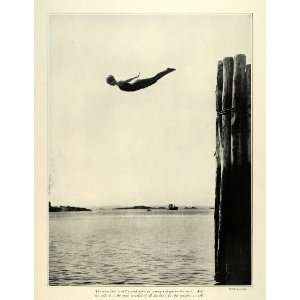  1923 Print Woman Graceful Swan Dive Diving Swimming Cap 