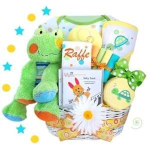   Personalized Froggy Fun At the Pond Baby Gift Basket   Neutral: Baby