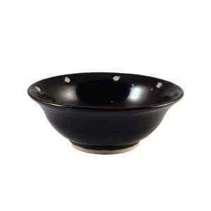 Grehom Handmade Stoneware Pottery   Black Dots Bowl; Handmade in the 
