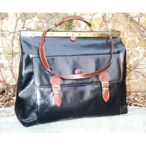    Large Black and Brown Calfskin Leather Carry on Bag