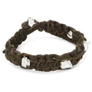   Shashi White Gold Plated and Brown Suede Cord Skull Bracelet Jewelry