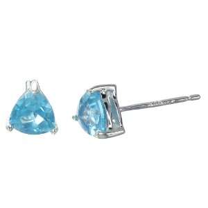 Trillion Cut Swiss Blue Topaz Stud Earrings In Sterling Silver (5 MM 