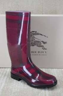 Burberry Womens Purple Burgundy Nova Check Rain Snow Rubber boots size 