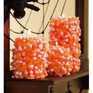  Candy Corn Halloween Pillar Candles by Collections Etc 