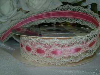 DUSTY ROSE AND IVORY CRAFT RIBBON PINK/IVORY LACE 2 YARDS 6 FEET 