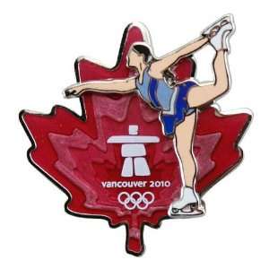 2010 Winter Olympics Red Maple Leaf Figure Skater Collectible Pin 
