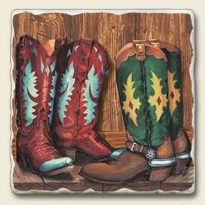  Cowboy Boots Tumbled Stone Coaster Set: Kitchen & Dining