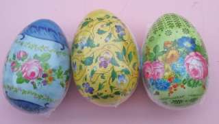 Pretty Flowers German Paper Mache Easter Eggs Set/3  
